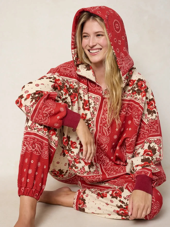 Oversized Printed Hoodie - Western Handkerchief Brick-view 2