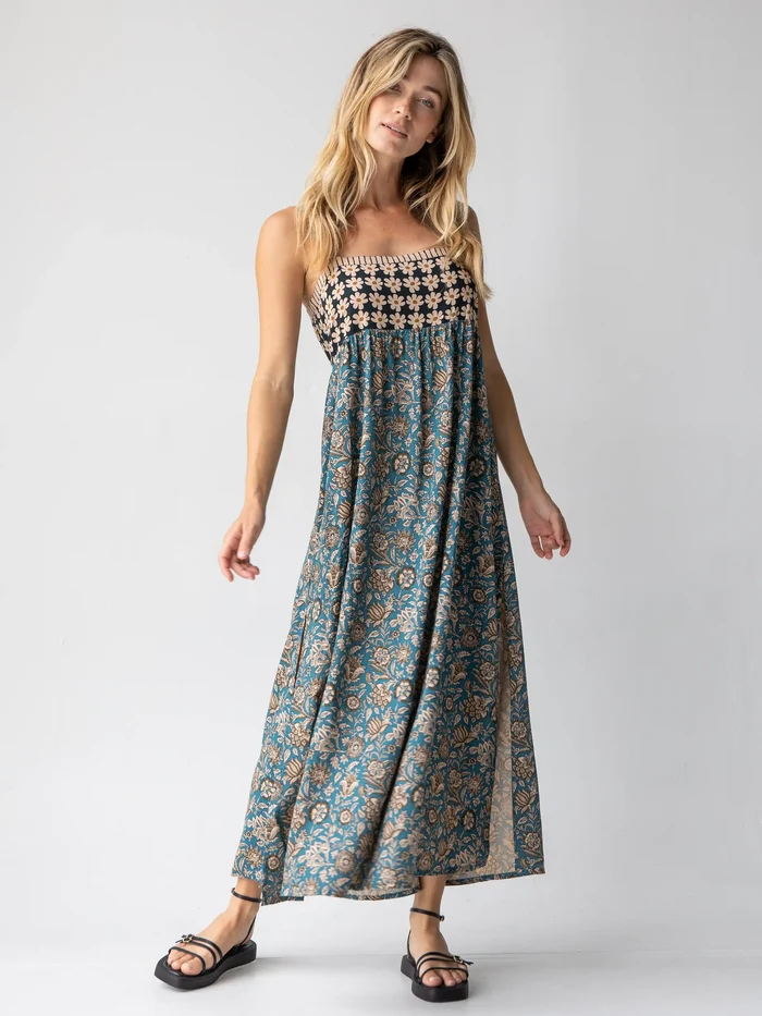 Patti Side Slit Maxi Dress - Cream Floral Mix-view 2
