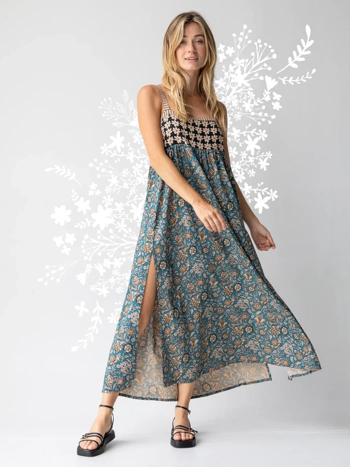 Patti Side Slit Maxi Dress - Cream Floral Mix-view 5