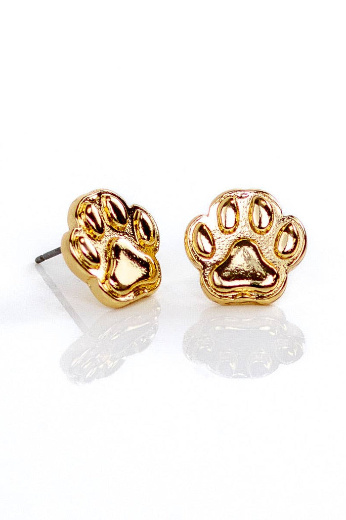 Paw Print Stud Earrings   Gold   .5"