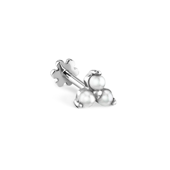 Pearl Trinity Threaded Stud Earring With Titanium Backing