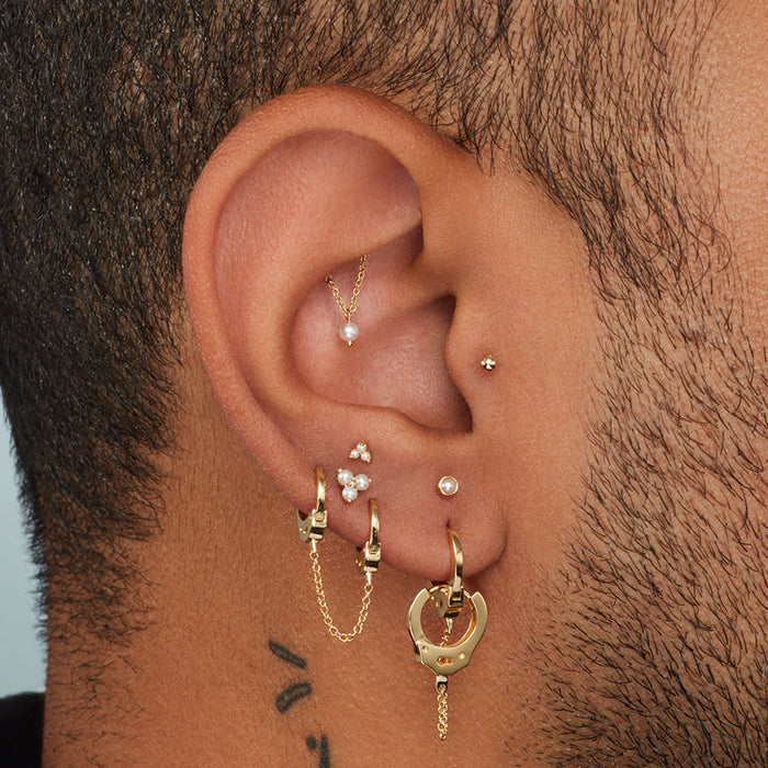 Pearl Trinity Threaded Stud Earring With Titanium Backing