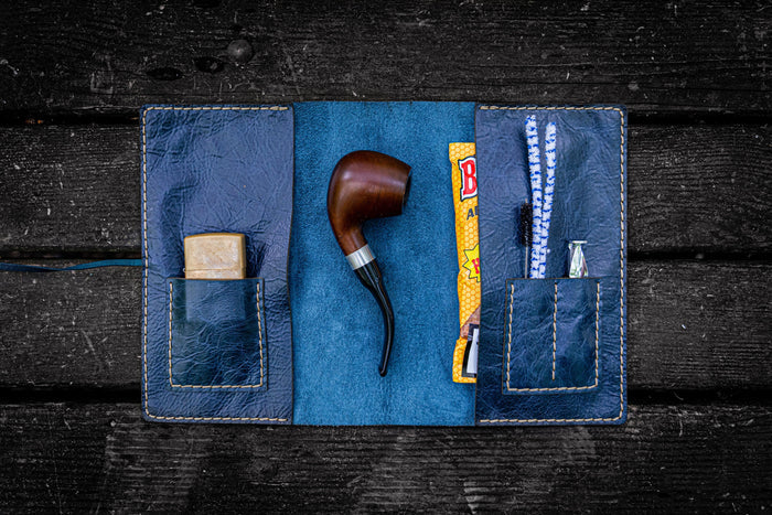 Personalized Leather Pipe Pouch/Pipe Roll - Rustic Navy
