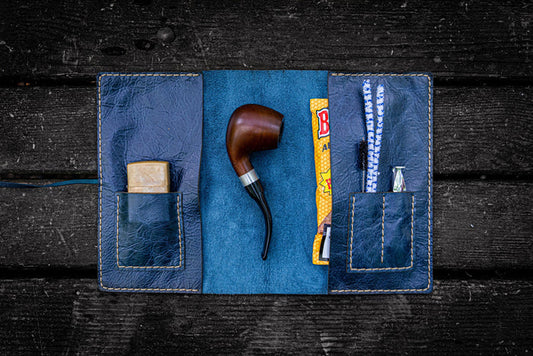 Personalized Leather Pipe Pouch/Pipe Roll - Rustic Navy