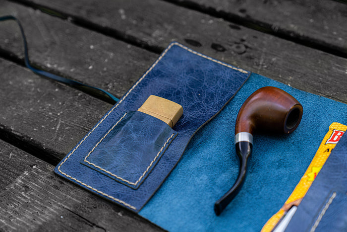 Personalized Leather Pipe Pouch/Pipe Roll - Rustic Navy