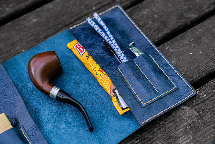 Personalized Leather Pipe Pouch/Pipe Roll - Rustic Navy