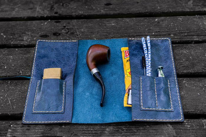 Personalized Leather Pipe Pouch/Pipe Roll - Rustic Navy