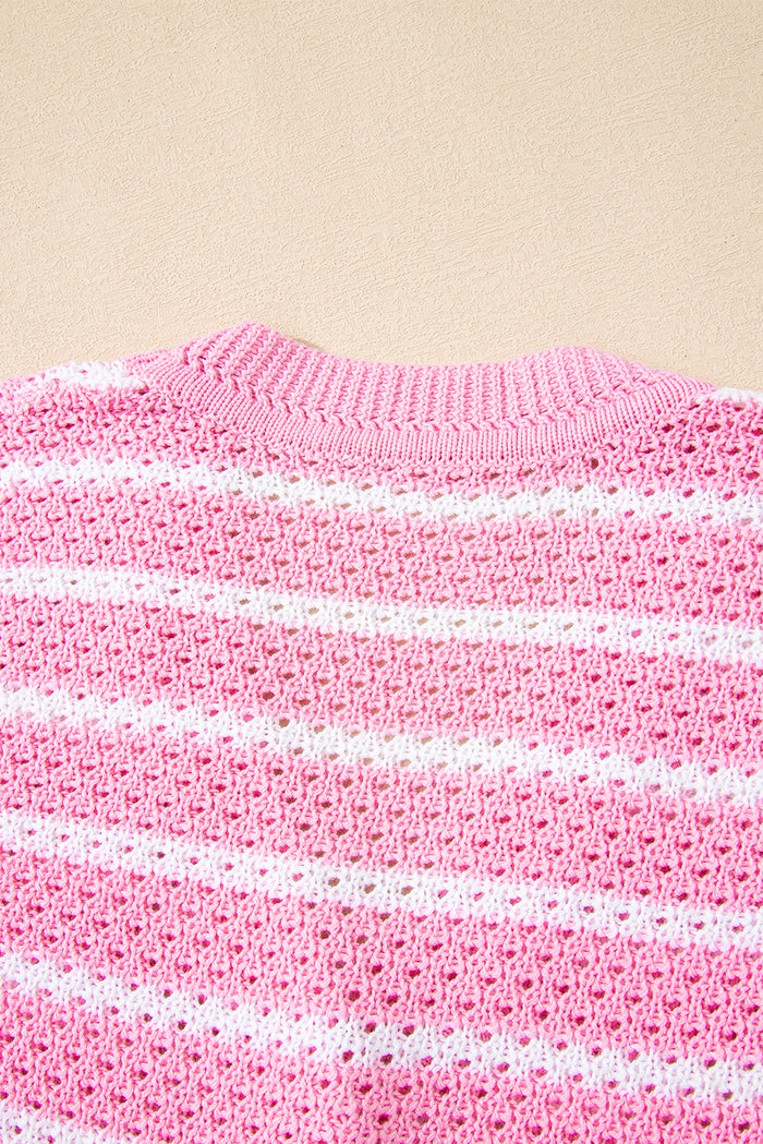 Pink Stripe V Neck Gold Buttons Elegant Sweater Vest 🇺🇸