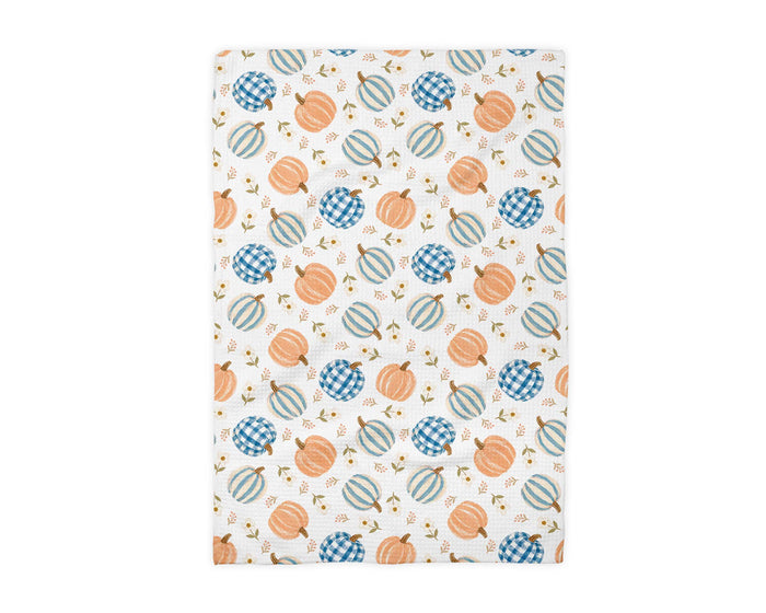 Plaid Pumpkin Chinoiserie Fall Coastal Kitchen Towel Waffle
