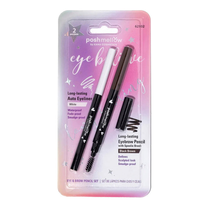 Posh Mellow White Eye & Black Brown Brow Pencil Set 2pcs - ikatehouse