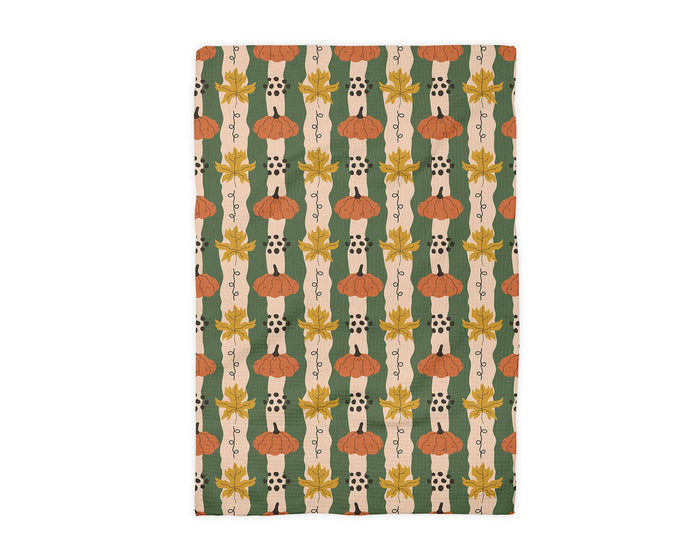 Pumpkin & Fall Leaves Waffle Weave Kitchen Towel Autumn