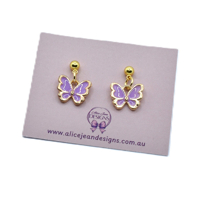 Purple Butterfly Charm Earrings