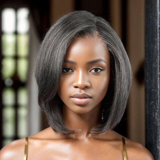 elegant salt and pepper short bob wigs with natural gray blend