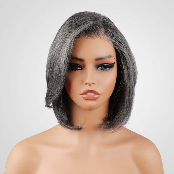 easy wear short bob wigs in chic salt & pepper shade