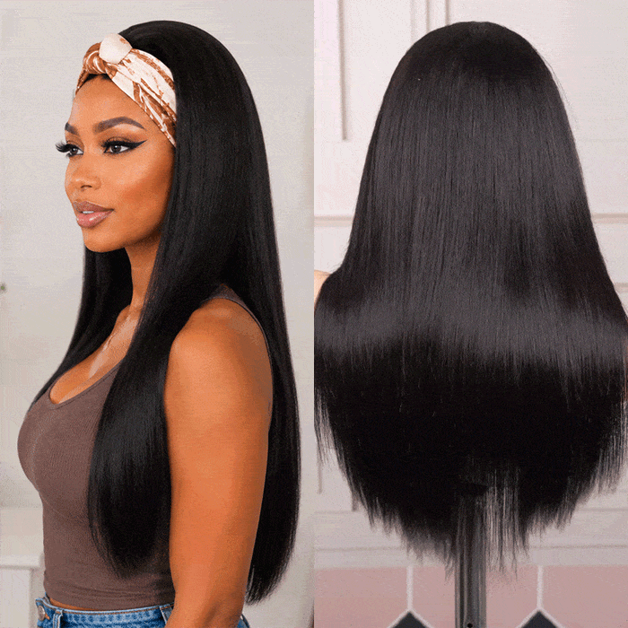 QVR Straight 210% Density Headband Wig 100% Human Hair Glueless Wigs for Women