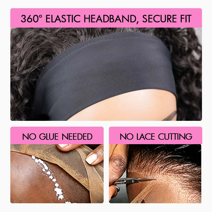 QVR Straight 210% Density Headband Wig 100% Human Hair Glueless Wigs for Women