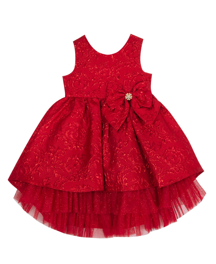 Rare Editions Toddler Girls Brocade Dress with Glitter Hem and Bow