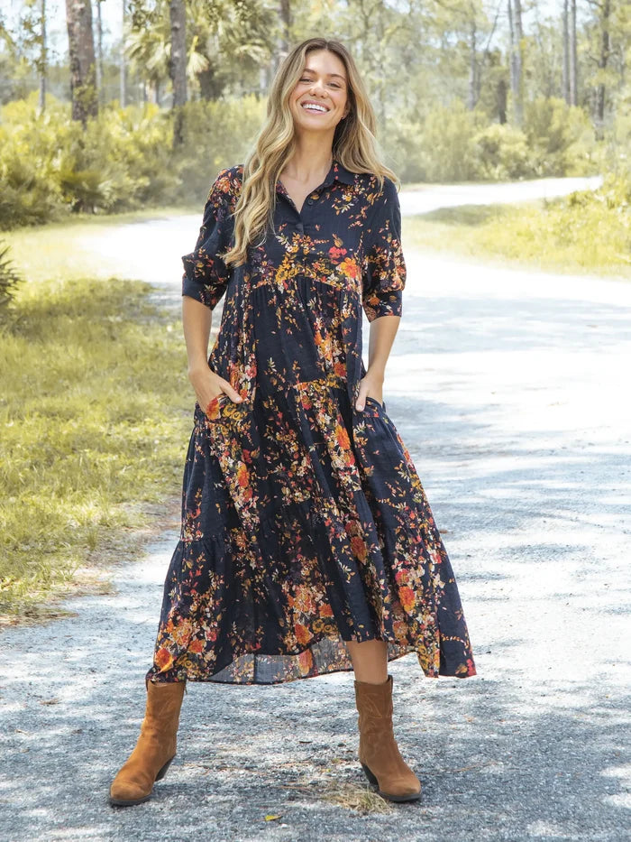 Rebecca Tiered Dress - Black Red Bouquets-view 2