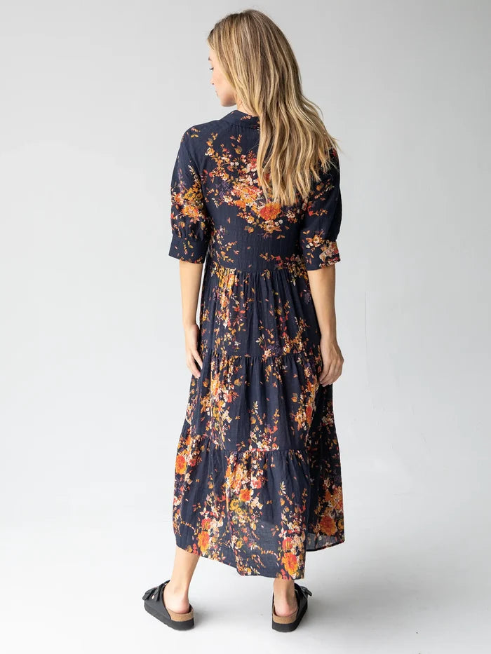 Rebecca Tiered Dress - Black Red Bouquets-view 3