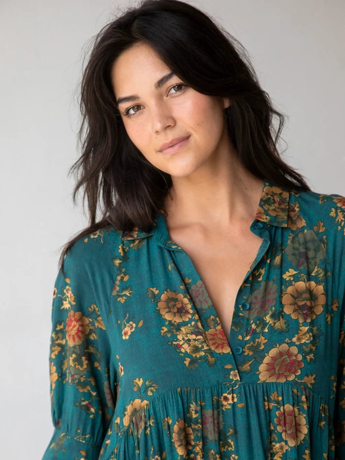 Rebecca Midi Dress - Teal Orange Clusters-view 2