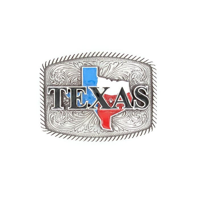 Rectangular Texas  Flag Belt Buckle w/ Rope Edge