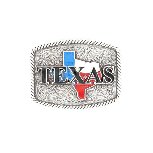 Rectangular Texas  Flag Belt Buckle w/ Rope Edge