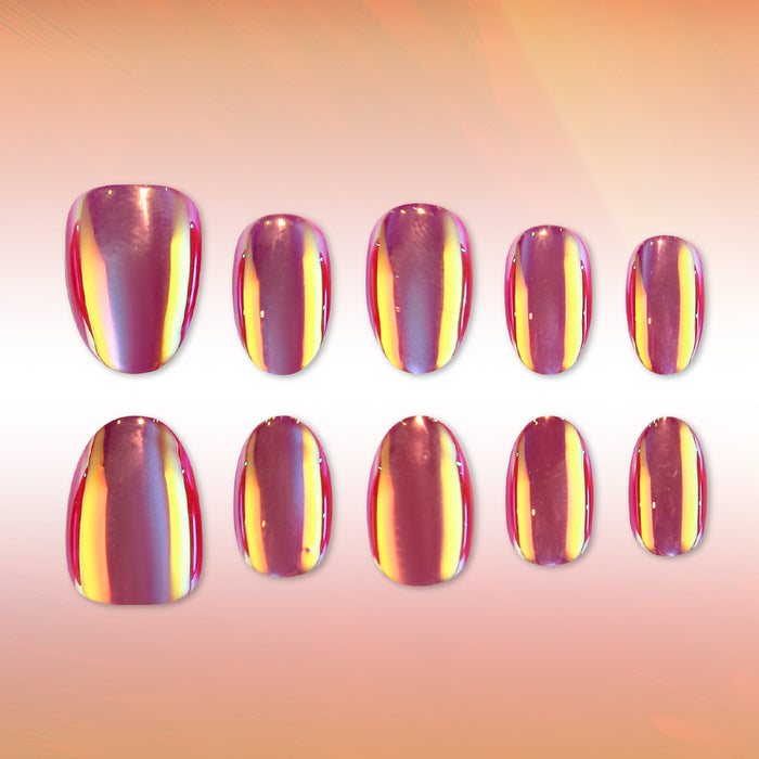 Red and Blue Cat's Eye Aurora Nail 32 Pcs