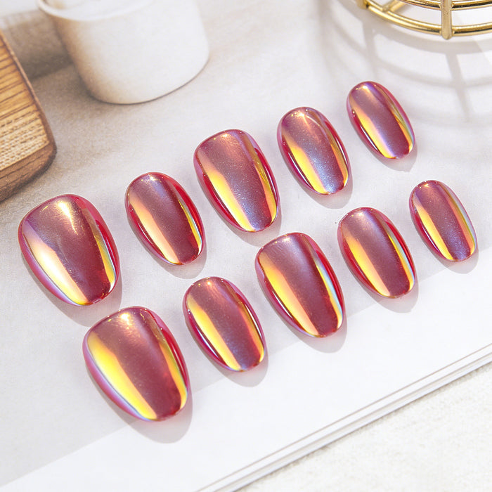 Red and Blue Cat's Eye Aurora Nail 32 Pcs