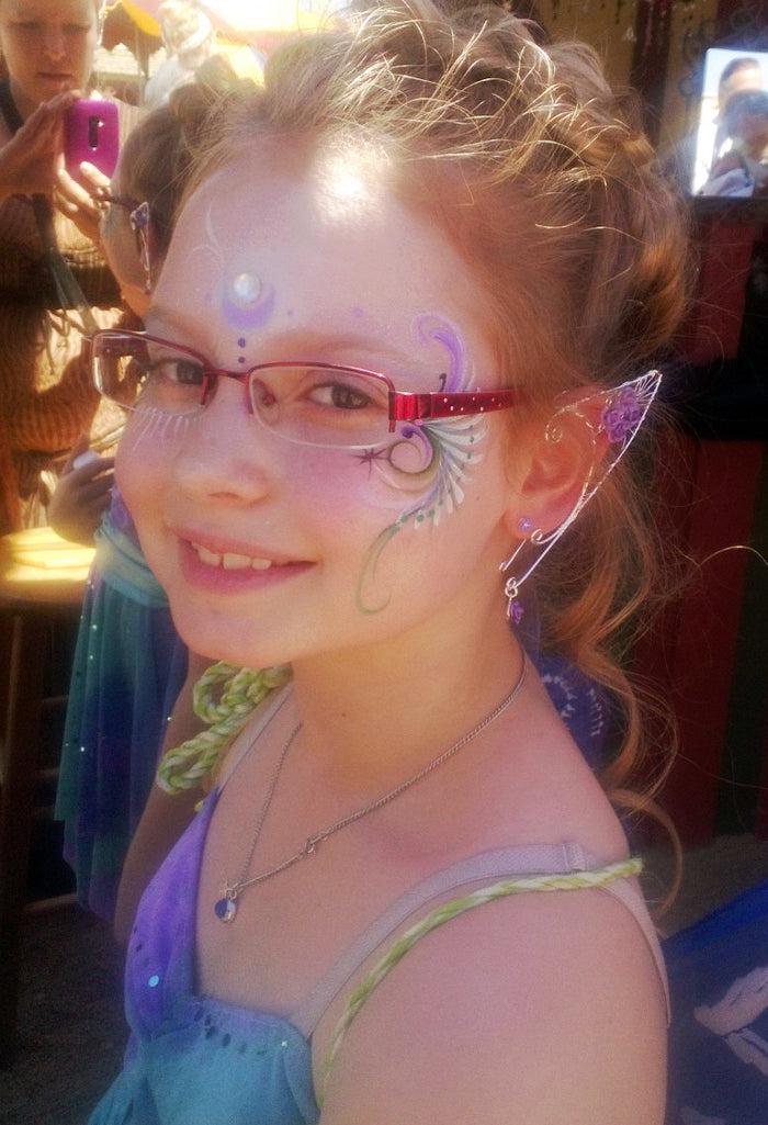 Model wearing Rose Garden Elf Ear Cuffs - Silver Lightweight Fantasy Jewelry