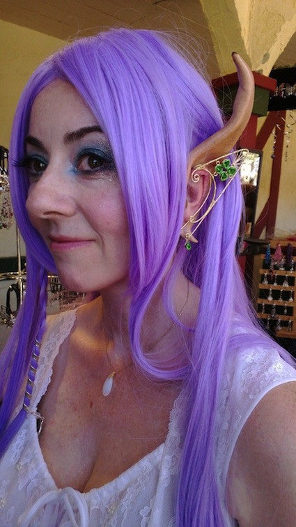 Model wearing Rose Garden Elf Ear Cuffs - Silver Lightweight Fantasy Jewelry