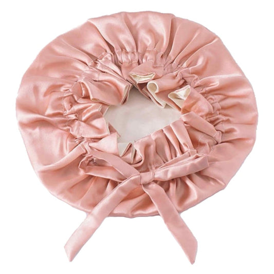 Rose Gold/Beige Pure Silk Bonnet: Adjustable, Reversible & Double Lined