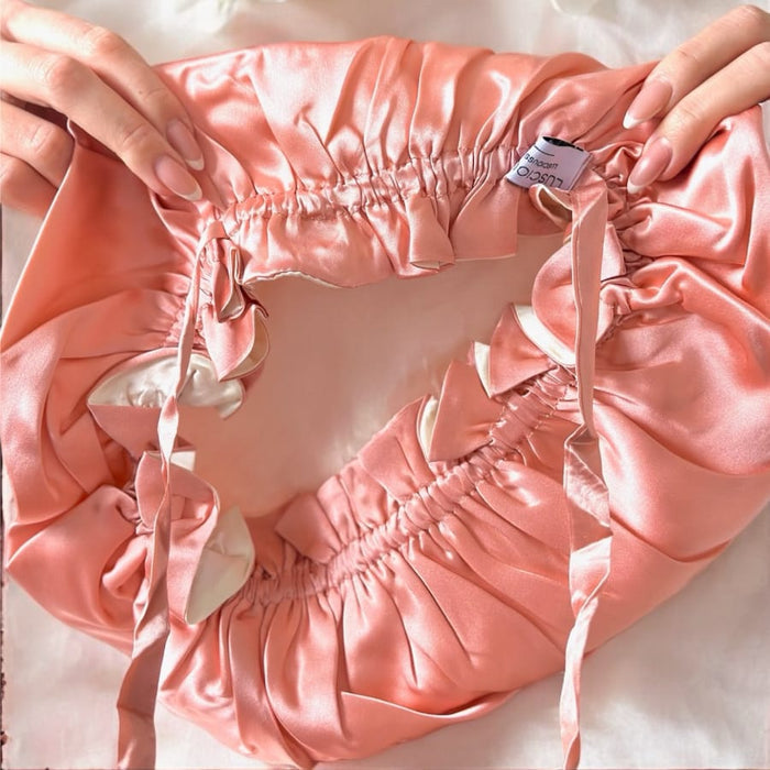 Rose Gold/Beige Pure Silk Bonnet: Adjustable, Reversible & Double Lined