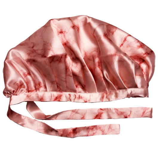Rose Marble Mulberry Silk Adjustable Bonnet