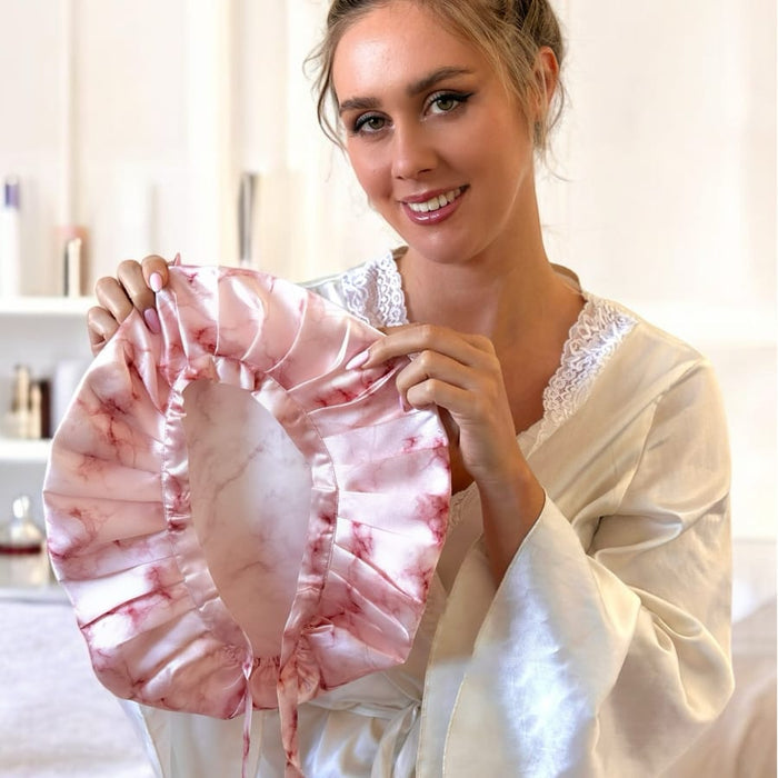 Rose Marble Mulberry Silk Adjustable Bonnet