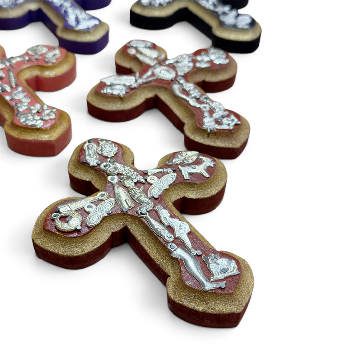 Rounded Wooden Cross w/ Milagros