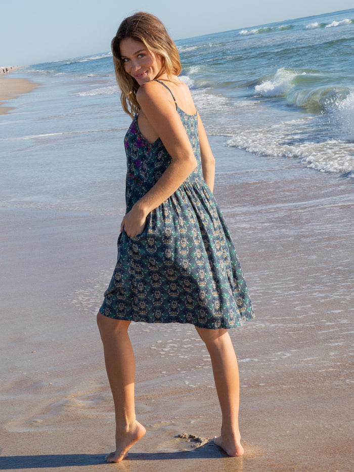 Embroidered Sara Dress|Dark Teal Medallion-view 3
