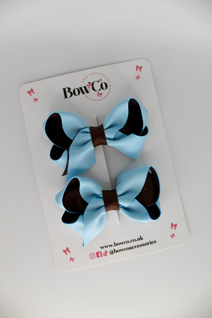 School Blue Topaz and Brown Loop Bow Set - Clip