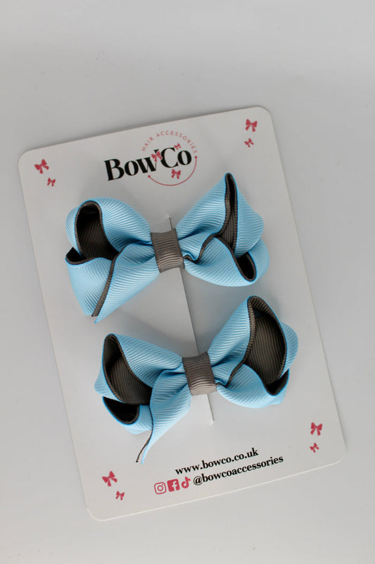 School Blue Topaz and Grey Loop Bow Set - Clip