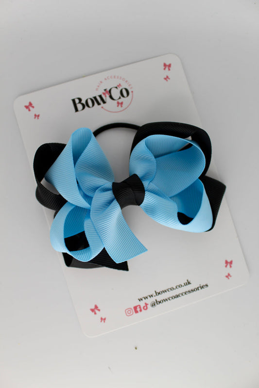 School Bow Black and Blue Topaz - Double Loop Bow - Elastic