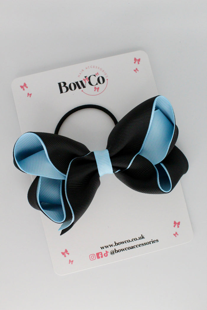 School Bow Black and Blue Topaz - Loop Bow - Elastic
