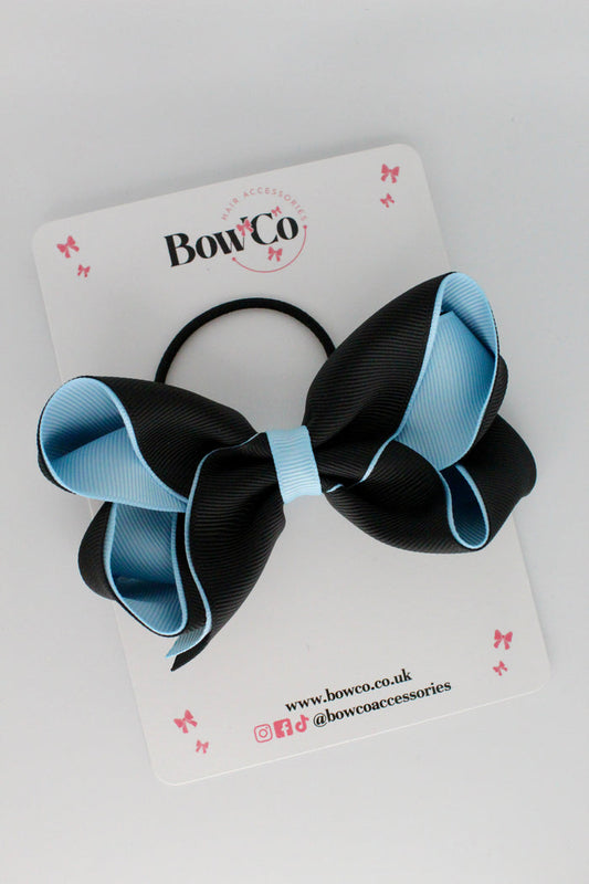 School Bow Black and Blue Topaz - Loop Bow - Elastic