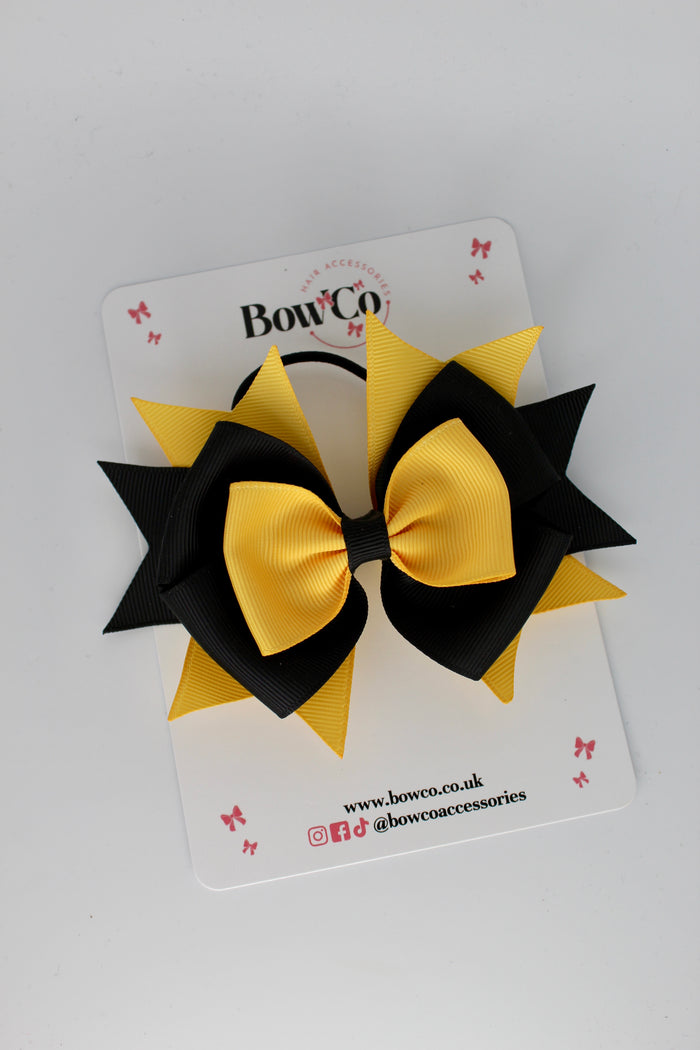 School Bow Black and Yellow Gold - Layer Bow - Elastic