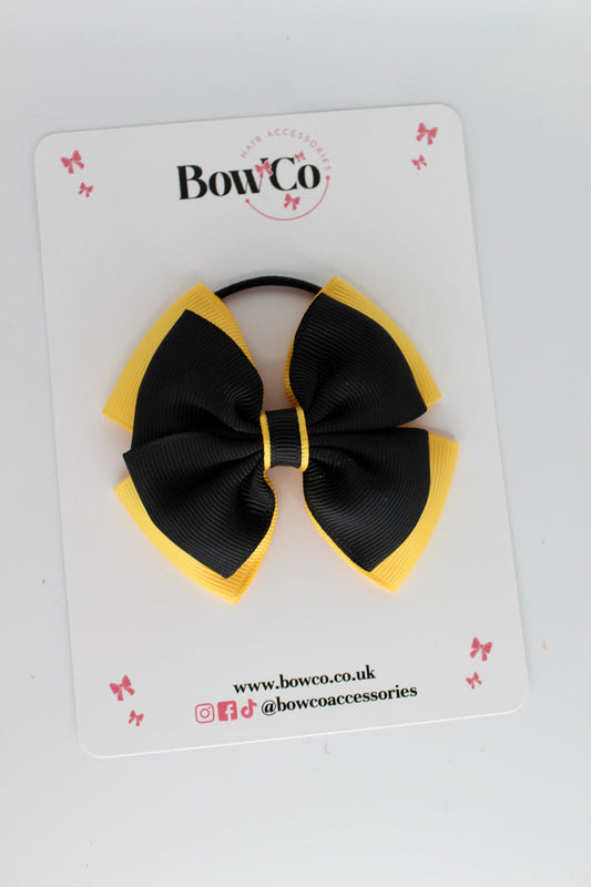 School Bow Black and Yellow Gold - Layer Edge Bow - Elastic