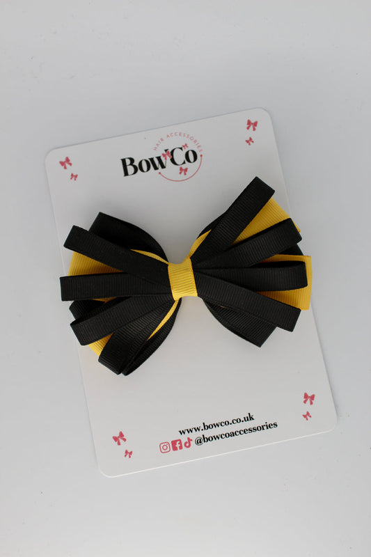 School Bow Black and Yellow Gold - Spiral Bow - Clip