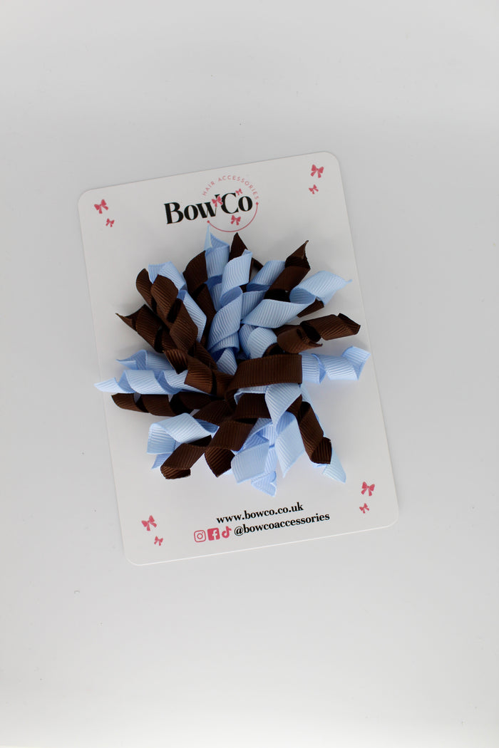 School Bow Bluebell and Brown - Corker Bow - Elastic