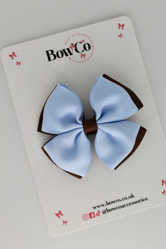 School Bow Bluebell and Brown - Double Layer Bow - Clip