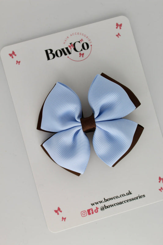 School Bow Bluebell and Brown - Double Layer Bow - Clip