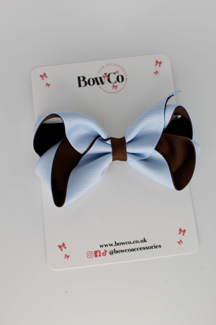 School Bow Bluebell and Brown - Loop Bow - Clip