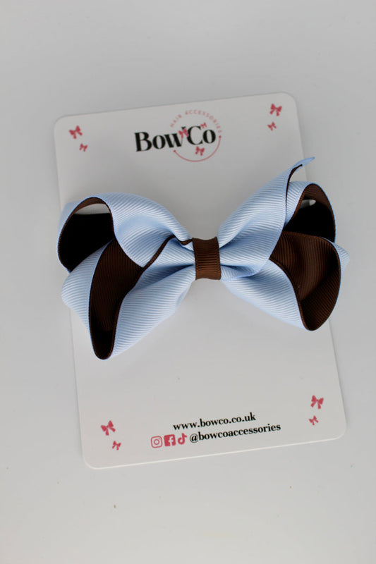 School Bow Bluebell and Brown - Loop Bow - Clip