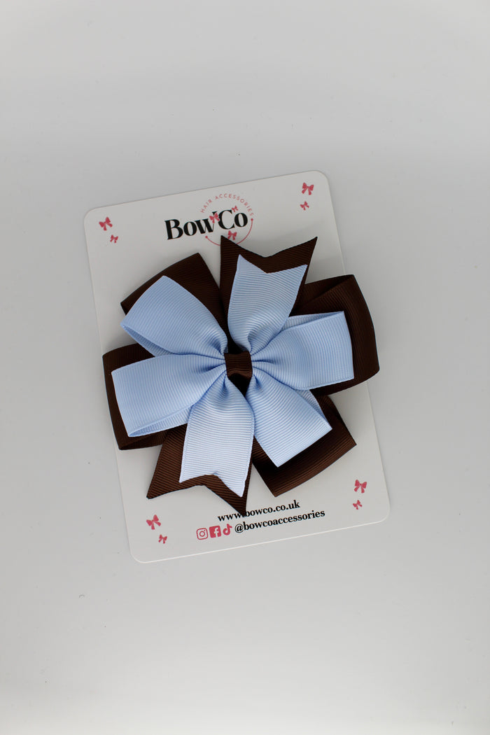 School Bow Bluebell and Brown - Pinwheel Bow Clip